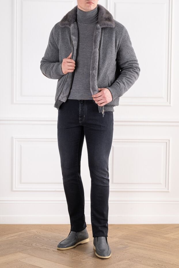Svevo men's gray cashmere bomber jacket with fur 196833 - photo 2