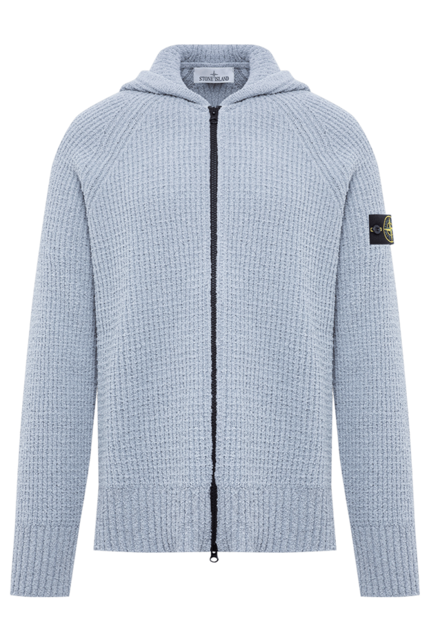 Stone Island blue cotton textured waffle knit cardigan with a hood 196853 - photo 1