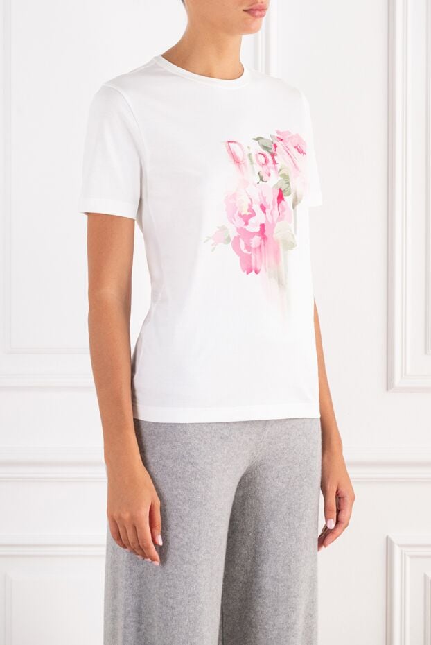 Dior crisp white cotton t-shirt with a watercolor floral print and embroidered logo 196872 - photo 3