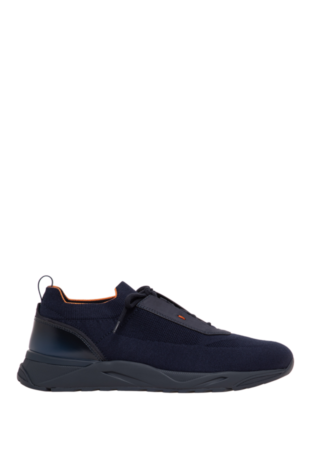 Santoni woven textile sneakers with a leather strap trim in a deep sapphire hue 197348 - photo 1