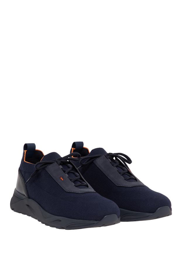 Santoni woven textile sneakers with a leather strap trim in a deep sapphire hue 197348 - photo 3