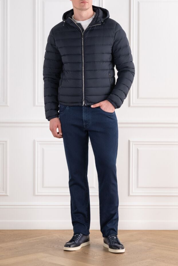 Moorer ultra-lightweight quilted blue down jacket with a fixed hood 197396 - photo 2