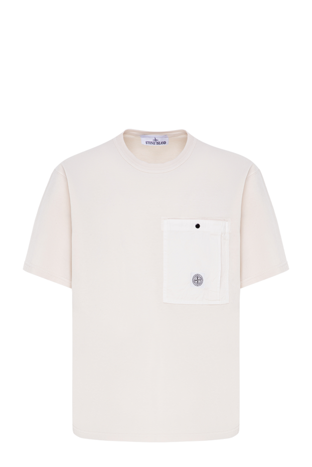 Stone Island milk-colored cotton t-shirt with a textile patch pocket with a button 197398 - photo 1
