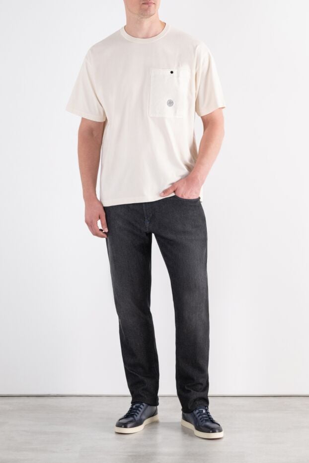 Stone Island milk-colored cotton t-shirt with a textile patch pocket with a button 197398 - photo 2