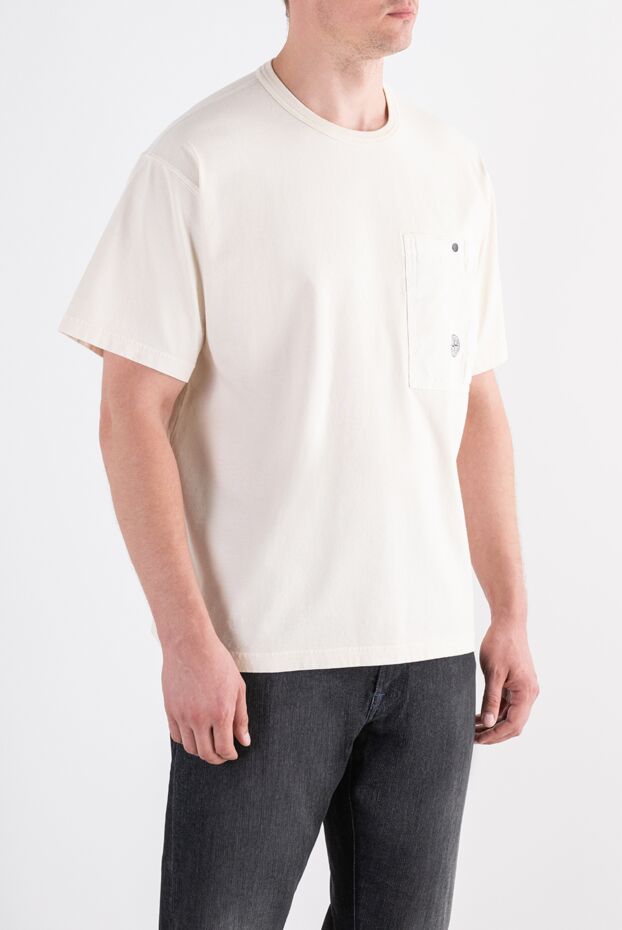 Stone Island milk-colored cotton t-shirt with a textile patch pocket with a button 197398 - photo 3