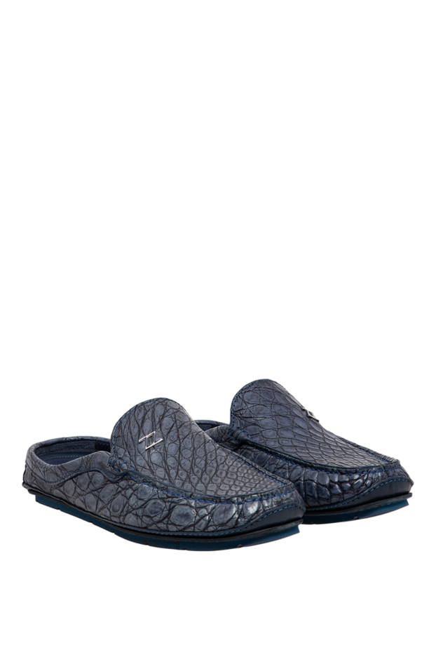 Zilli men's blue crocodile leather loafers with metal monogram 197433 - photo 2