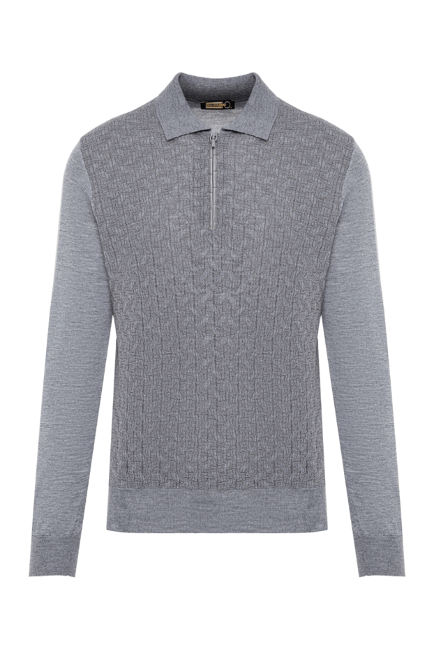 Zilli gray cashmere long sleeve polo shirt with crocodile trim 197434 - photo 1
