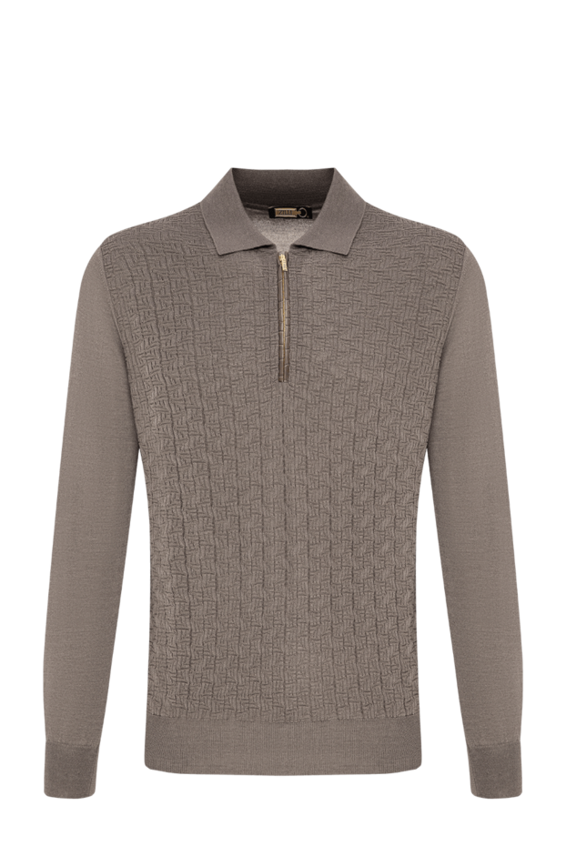 Zilli brown long sleeve polo shirt in cashmere and silk with a textured jacquard pattern 197435 - photo 1
