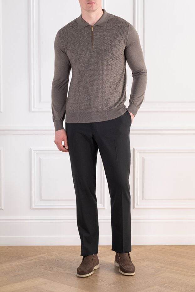 Zilli brown long sleeve polo shirt in cashmere and silk with a textured jacquard pattern 197435 - photo 2