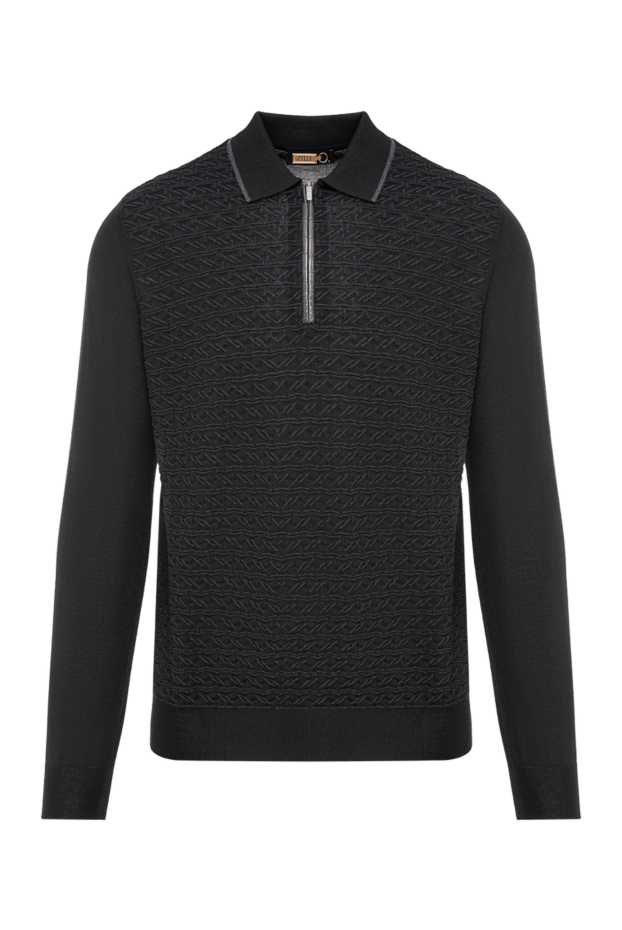 Zilli black long sleeve polo shirt in cashmere and silk with graphite cables 197438 - photo 1
