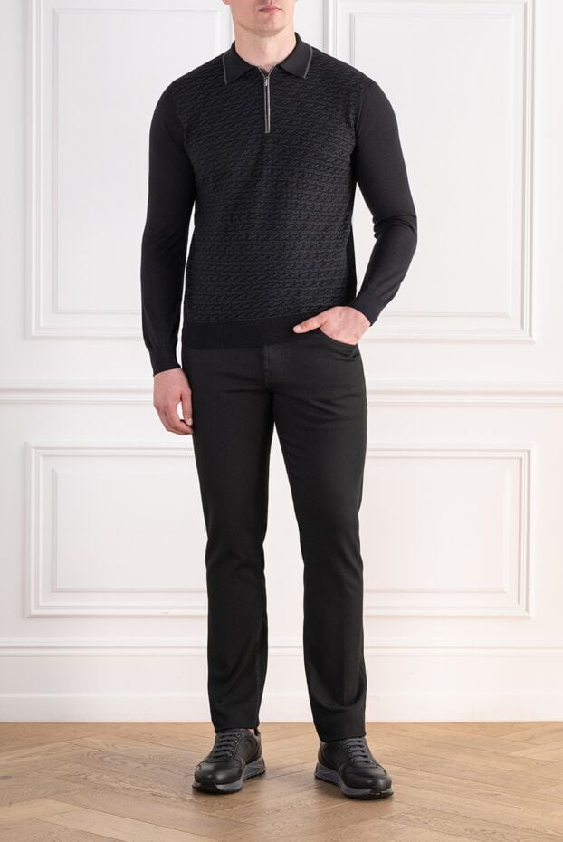 Zilli black long sleeve polo shirt in cashmere and silk with graphite cables 197438 - photo 2