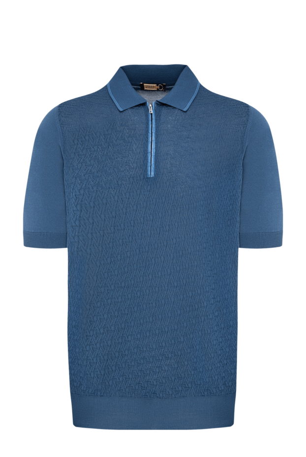 Zilli blue polo shirt with a raised pattern and crocodile leather trim 197440 - photo 1