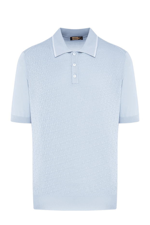Zilli light blue polo shirt with a raised pattern and crocodile leather trim 197445 - photo 1