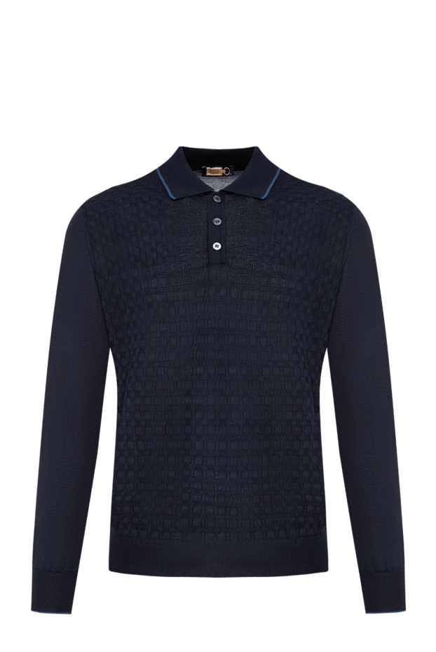Zilli dark blue long sleeve polo shirt with crocodile skin details 197446 - photo 1