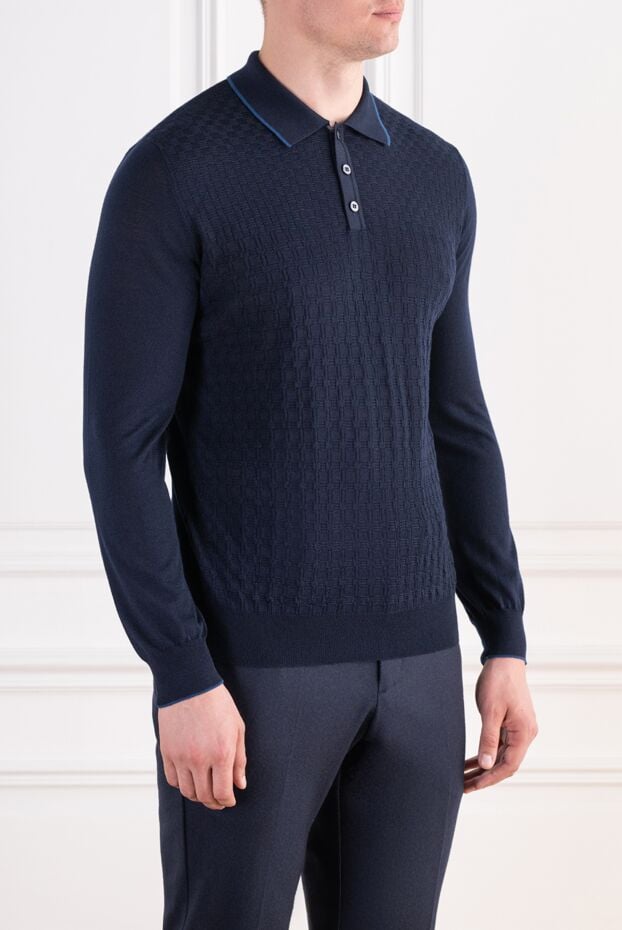 Zilli dark blue long sleeve polo shirt with crocodile skin details 197446 - photo 3