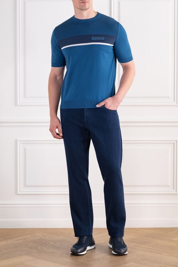 Zilli textured silk jumper with cotton and crocodile skin in sky blue 197449 - photo 2