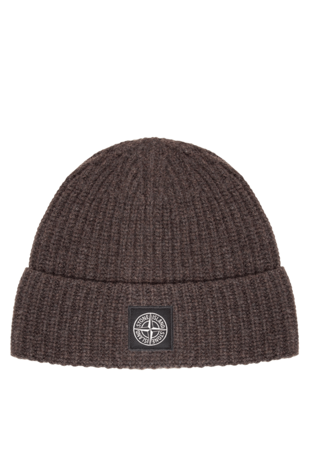 Stone Island knitted wool hat in a deep chocolate shade with a rectangular embroidered patch 197473 - photo 1