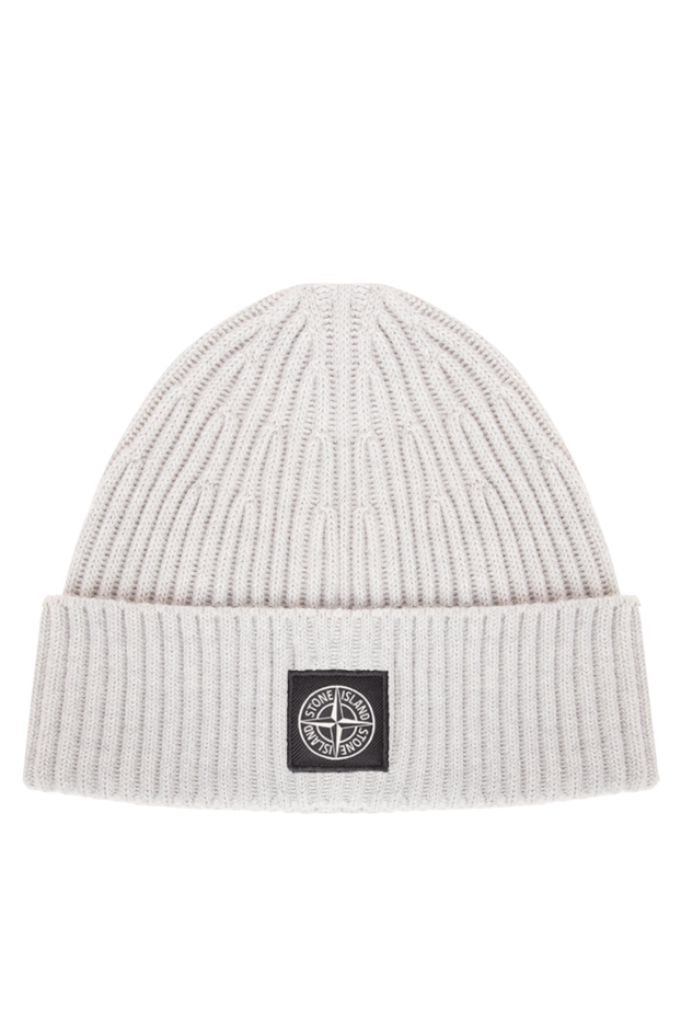 Stone Island pearl white wool beanie hat with a contrasting rectangular patch 197476 - photo 1