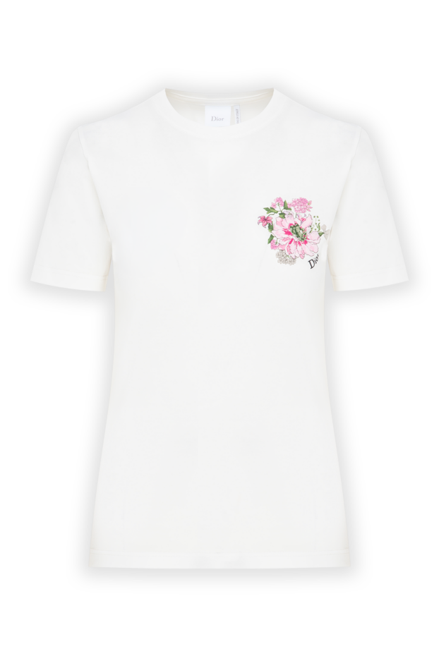 Dior women's white cotton t-shirt with floral embroidery and a simple logo 197483 - photo 1