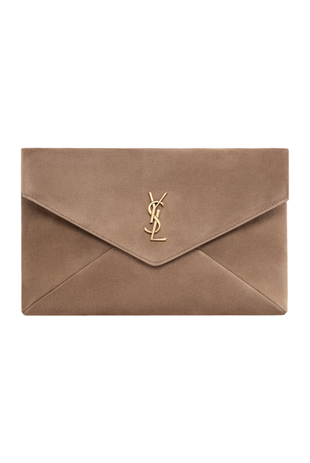 Saint Laurent cassandre large suede envelope bag in light caraway 197494 - photo 1