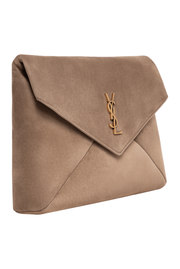 Saint Laurent cassandre large suede envelope bag in light caraway 197494 - photo 3