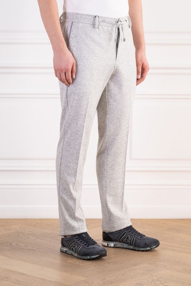 Lenoci grey melange trousers made of natural wool with an adjustable waistband 197545 - photo 3