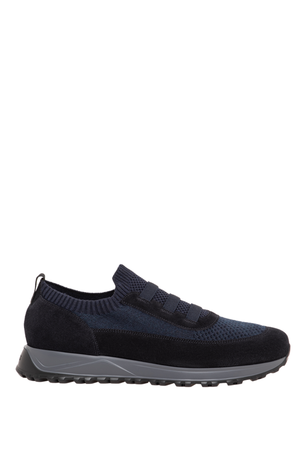Doucal`s men's blue knit sneakers with velvety suede inserts 197555 - photo 1