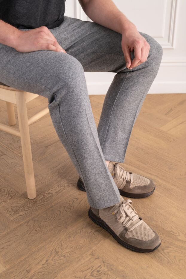 Doucal`s beige knit sneakers with suede panels on a dark sole 197556 - photo 2