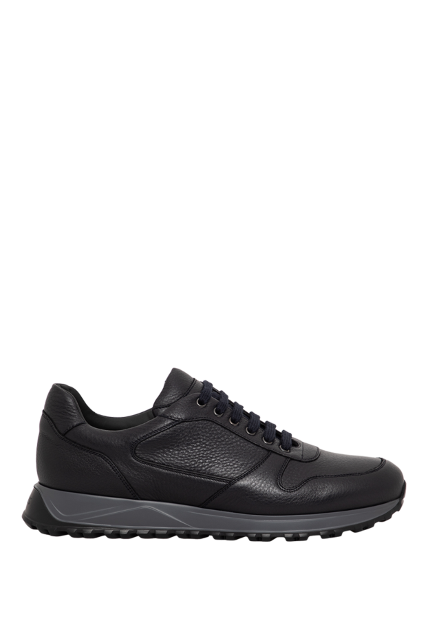 Doucal`s men's black leather sneakers with a pronounced grain texture 197560 - photo 1