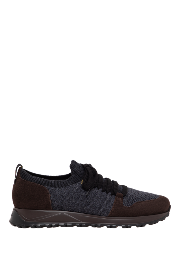 Doucal`s men's grey knit sneakers with brown suede panels 197563 - photo 1