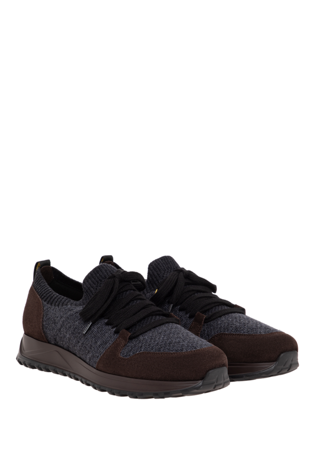 Doucal`s men's grey knit sneakers with brown suede panels 197563 - photo 3