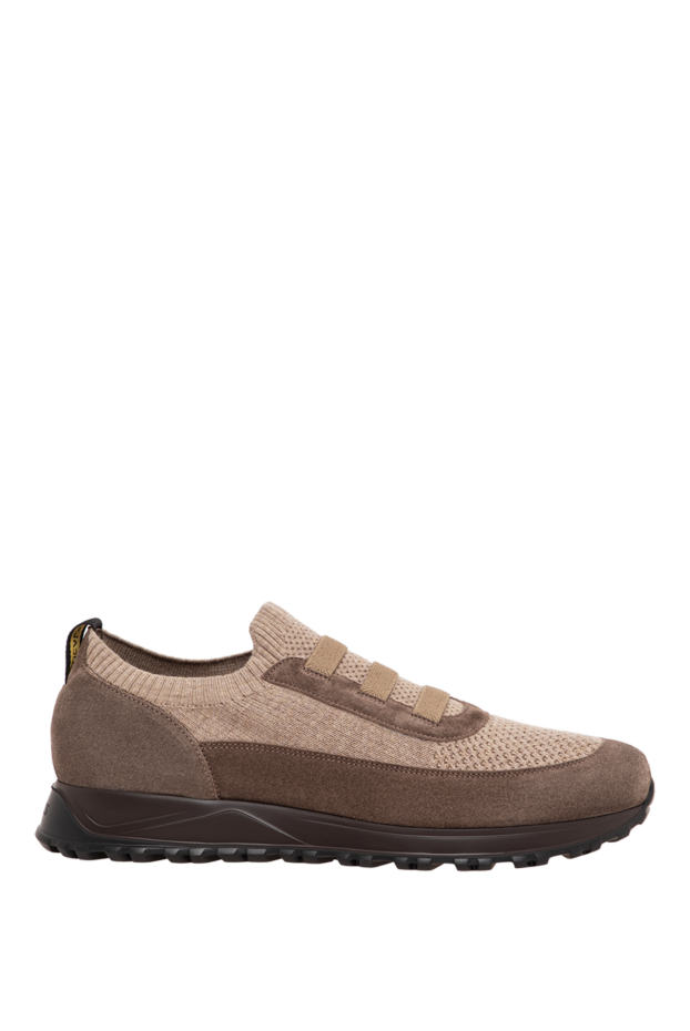 Doucal`s men's beige knit sneakers with coffee suede inserts 197567 - photo 1