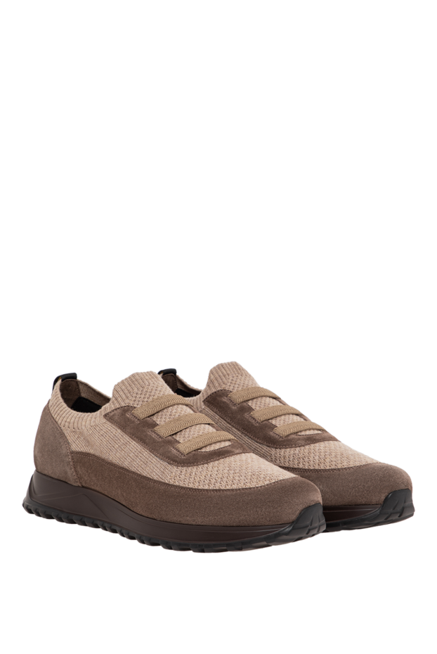Doucal`s men's beige knit sneakers with coffee suede inserts 197567 - photo 3