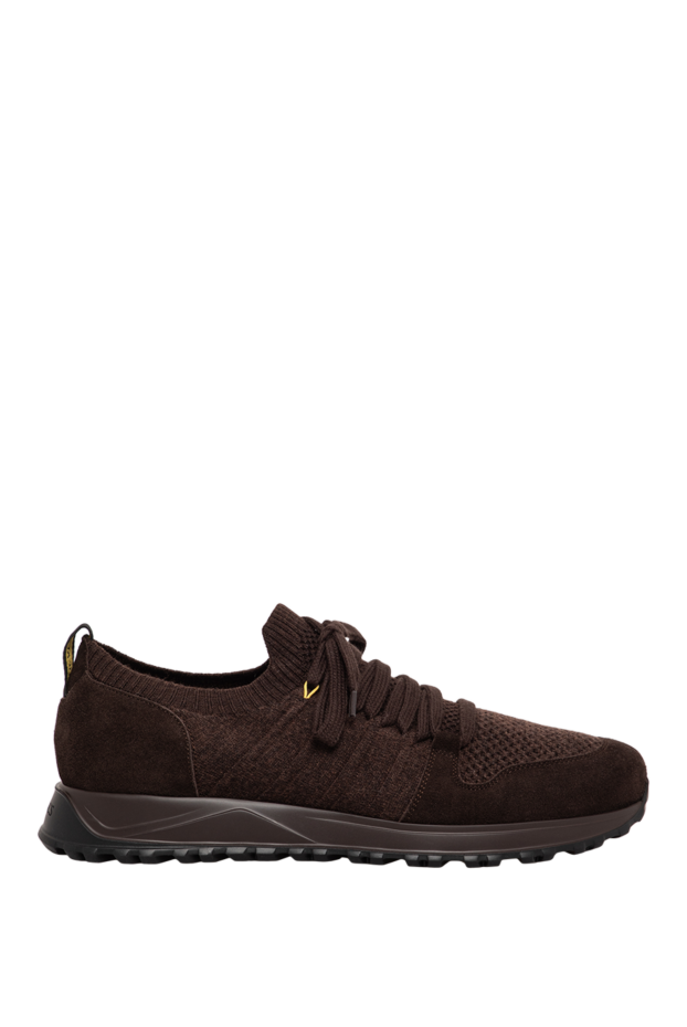 Doucal`s men's chocolate knit sneakers with suede overlays 197570 - photo 1