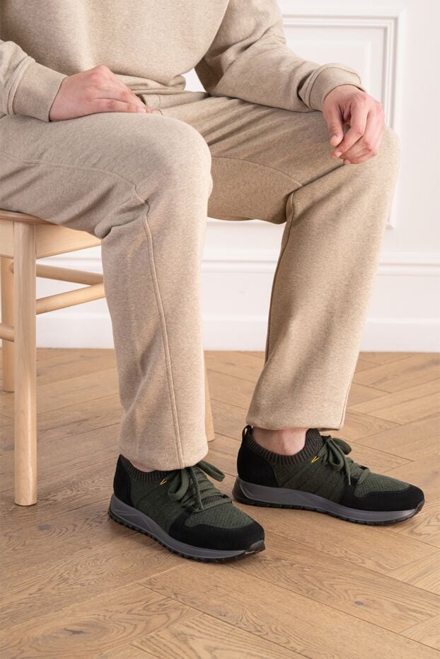 Doucal`s green knit runners with black leather inserts 197572 - photo 2