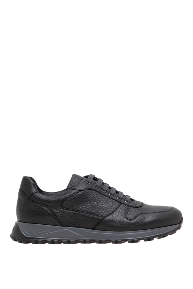 Doucal`s men's sneakers made of textured pebbled leather in charcoal color 197574 - photo 1