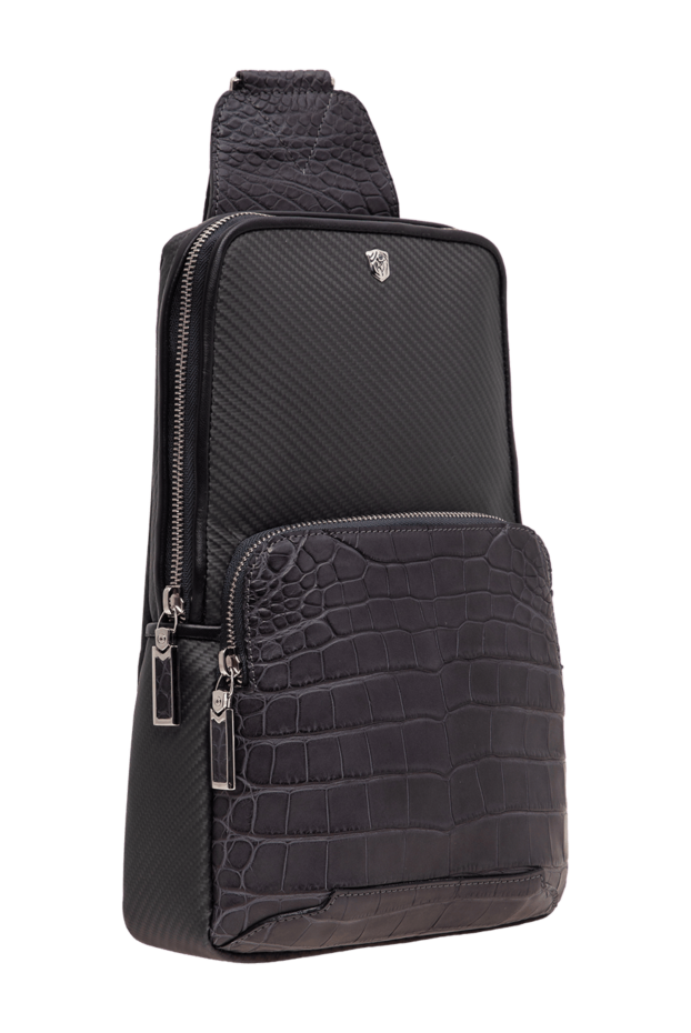 Tardini gray carbon fiber and crocodile leather sling bag 197635 - photo 3