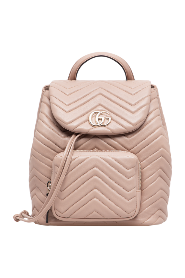 Gucci стеганый кожаный рюкзак пудрово-розового цвета с золотистой монограммой 197640 - фото 1