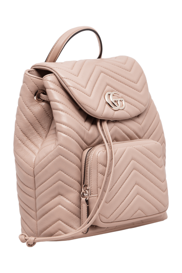 Gucci стеганый кожаный рюкзак пудрово-розового цвета с золотистой монограммой 197640 - фото 3