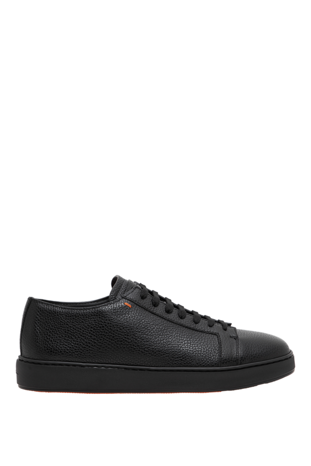 Santoni men's black leather sneakers with a grainy texture 197655 - photo 1