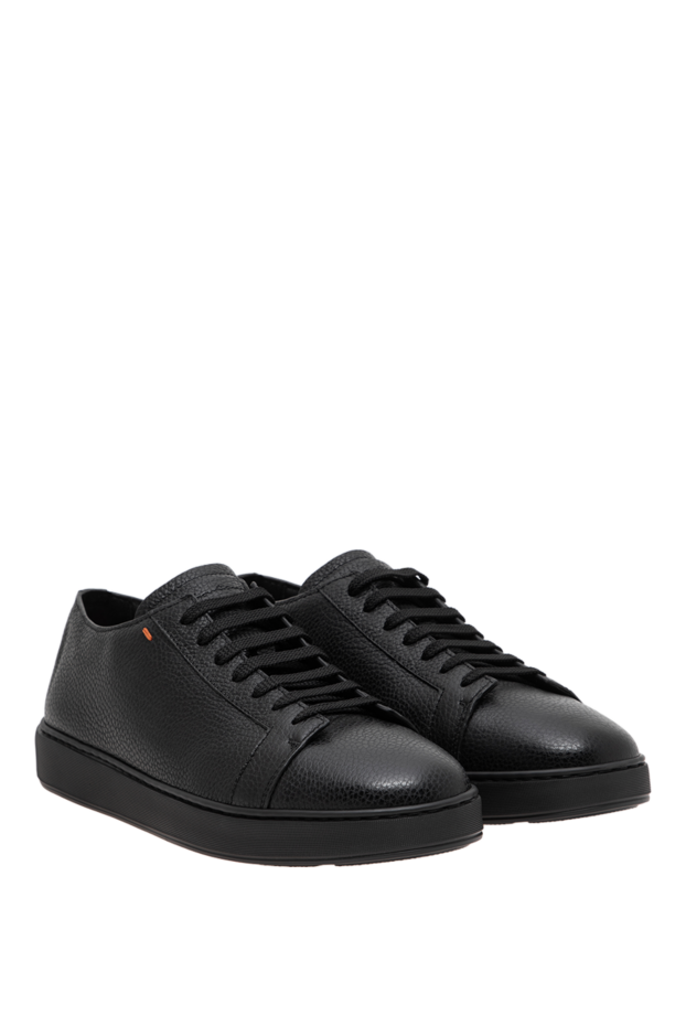 Santoni men's black leather sneakers with a grainy texture 197655 - photo 3