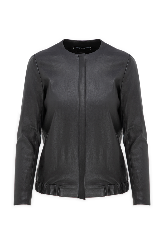 Flight black leather jacket with a straight cut and no collar 197668 - photo 1