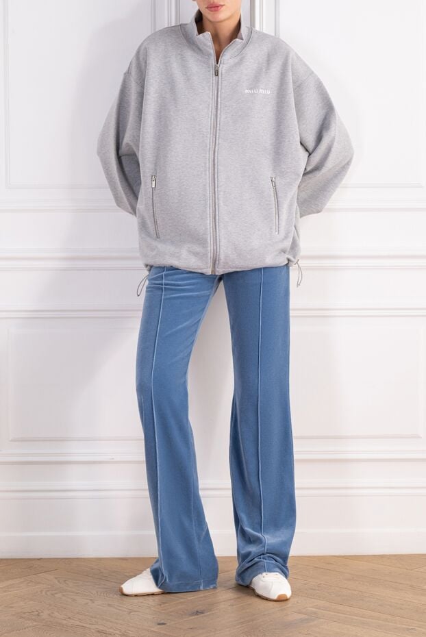 Miu Miu gray zip-up knit jacket with embroidered white logo 197737 - photo 2