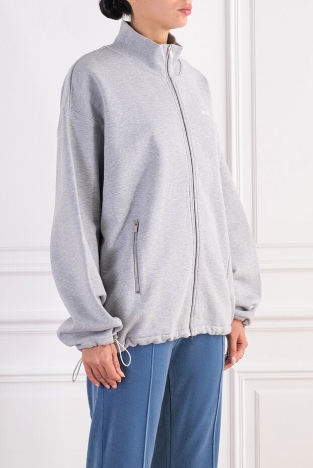 Miu Miu gray zip-up knit jacket with embroidered white logo 197737 - photo 3