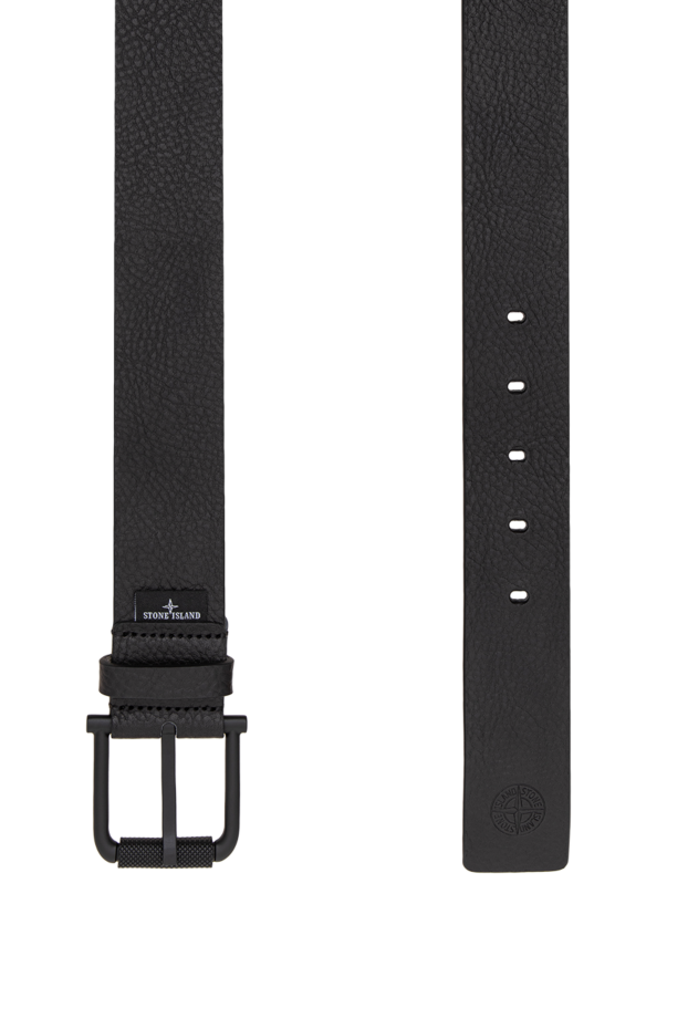 Stone Island black men's grained leather belt with matte charcoal buckle 197748 - photo 3