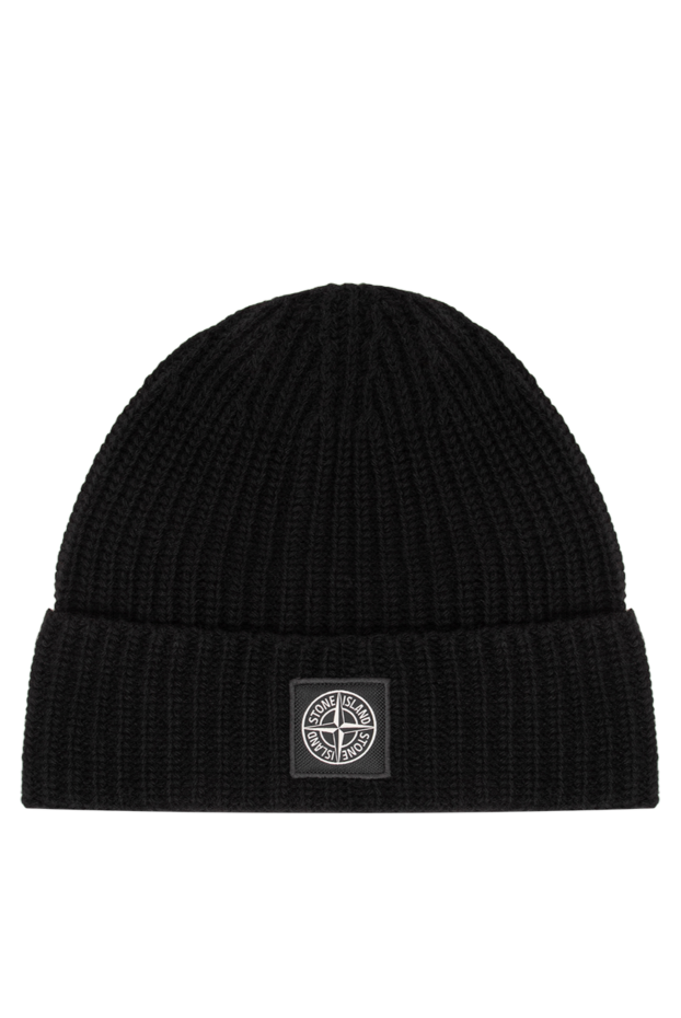 Stone Island black ribbed knit hat with compass logo patch 197754 - photo 1