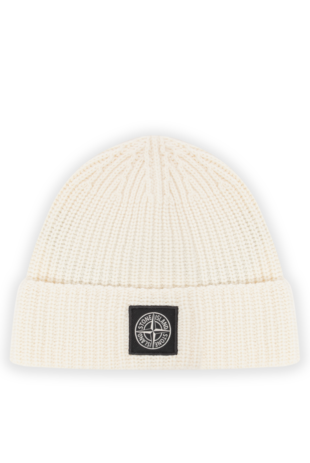 Stone Island knitted wool beanie hat in milky shade with an authentic compass patch 197755 - photo 1