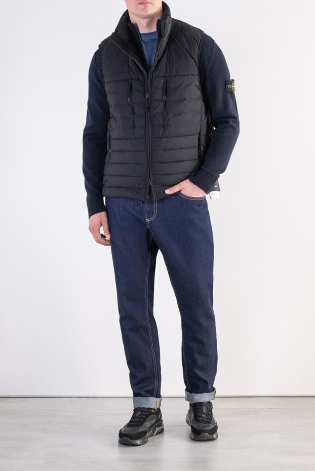 Stone Island men's black down vest with a combination quilting and a stand-up collar 197759 - photo 2