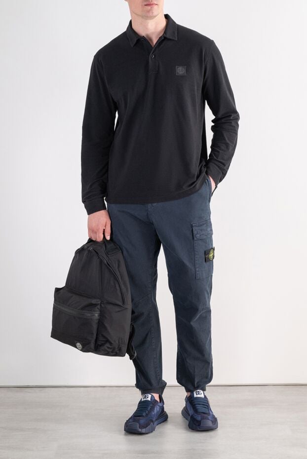 Stone Island men's blue tapered cargo pants made of heavy cotton twill 197762 - photo 2