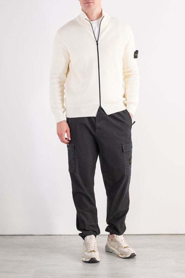 Stone Island white ribbed knit cardigan with patch 197766 - photo 2